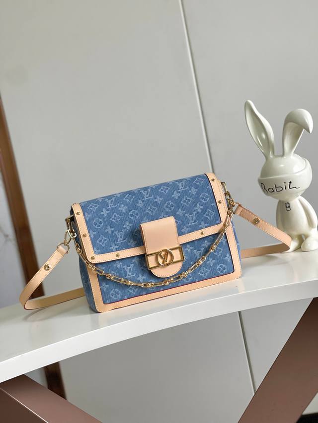海原外单 独实家拍 半钢163芯片 M13319蓝色 丹宁牛仔链条包大号达芙妮 Lv X Tm Dauphine Soft 手袋 本款Dauphine Soft