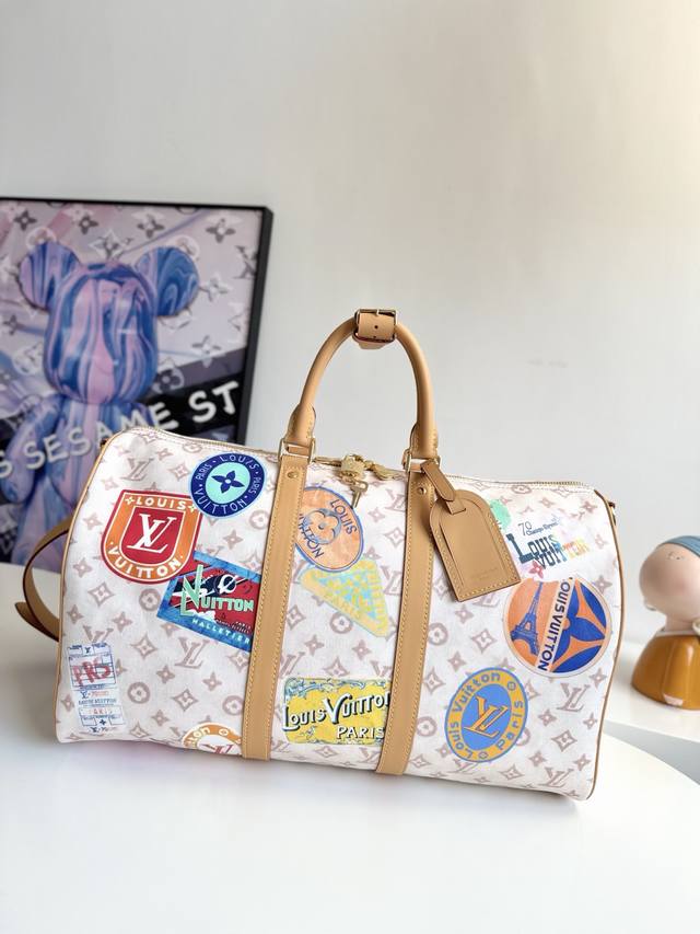 163动态芯片配专柜包装 海外原单M14736独家实拍 本款 Keepall Bandouli Re 45 旅行袋为 Monogram Dune织物浸染柔和色调