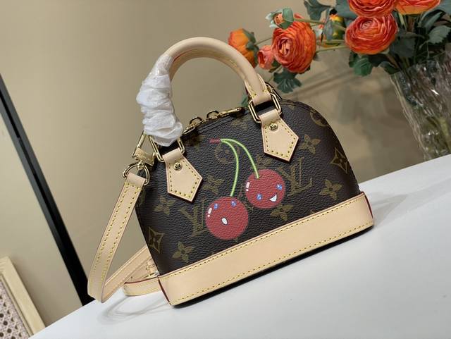 顶级原单复刻独家实拍 Lv X Tm Nano Alma M13416 老花 樱桃 nano Alma以珠宝比例设计 以路易威登X村上系列第二版的异想天开的樱桃
