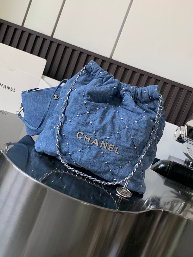 chanel 24S春夏22Bag 垃圾袋 铆钉+牛仔银色五金 3260尺寸 38.5Cm*36Cm 3261尺寸 41Cm*38Cm