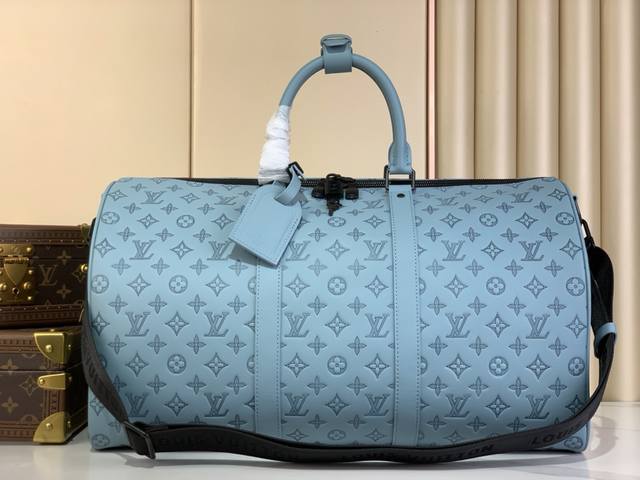 顶级原厂 Keepall Bandouli Re 50 旅行袋 M14842 浅蓝色 keepall Bandouli Re 50采用Monogram Shad