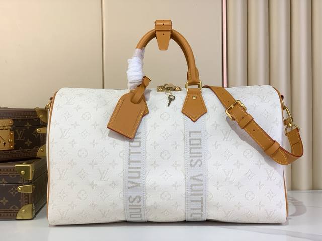 顶级原厂 Keepall 45旅行袋 M14838 白 拼色 monogramheritage 用帆布完成 表现了在游轮上生活的生活方式的迷人氛围的 基波尔班德