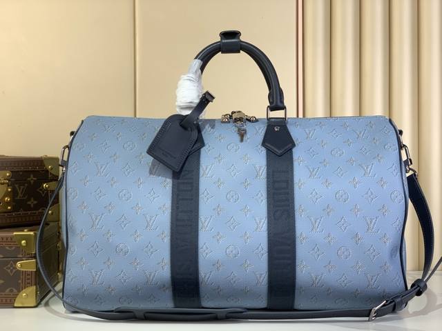 顶级原厂 Keepall Bandouli Re 50 旅行袋 M14837 蓝色 拼色 本款 Keepall Bandouli Re 50 旅行袋取材 Mon