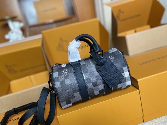 顶级原单 M14919支持Nxp芯片感应 动态芯片本款 Keepall Bandouli Re 25 手袋取材 Damoflage Black 涂层帆布 生动再