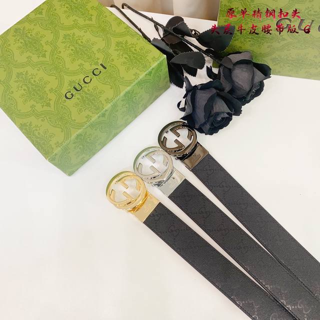 Gucc古奇G家 原单新品 带身采用雙面意大利進口原廠牛皮纹 非市场普通版本 黑色经典配色 百搭适合各种场合 扣头精品设计注意细节 宽度3.5Cm