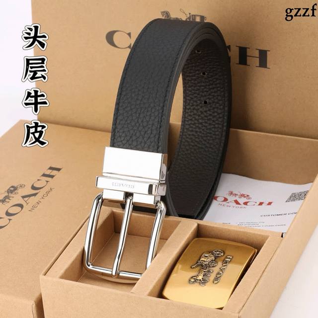 广州原单工厂p直发 双扣 -蔻驰 3.8Cm宽度 头层牛皮带身配搭新款专柜正品扣 腰带长度100Cm-125Cm可供选择 长期现货供应...