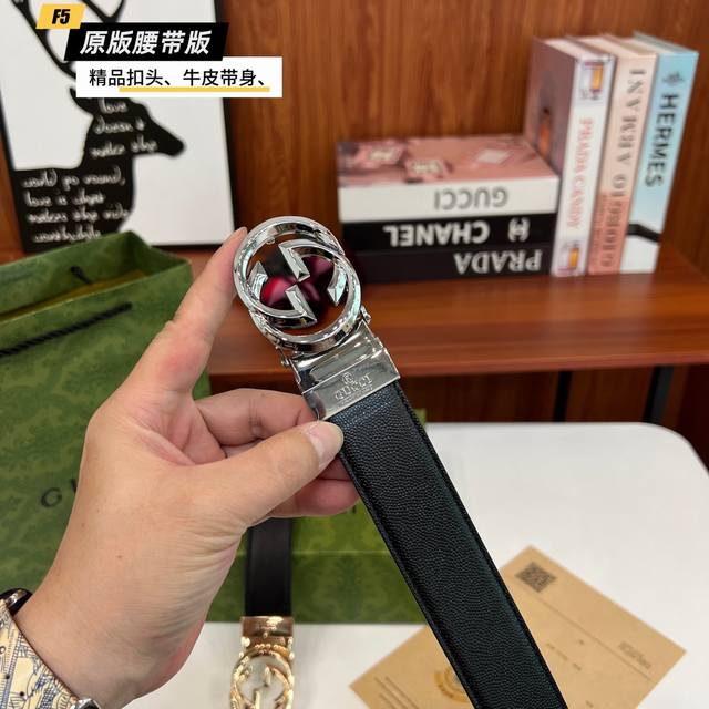 原版品质打孔 品牌 古奇G家 男款 颜色 黑 扣头 金 银 扣头 原版精品纯铜五金扣头 带身 原版牛皮 尺寸 宽约 3.5Cm 长约 95Cm-125Cm 类别