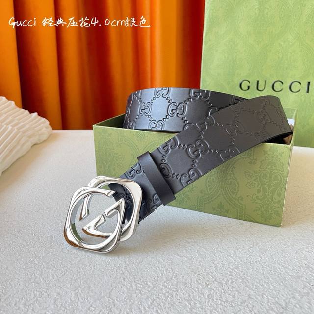 gucci 经典款面进口原厂压花小牛皮 搭配原版平纹底 精品双层扣 宽4.0Cm 经典永不过时款 潮流百搭
