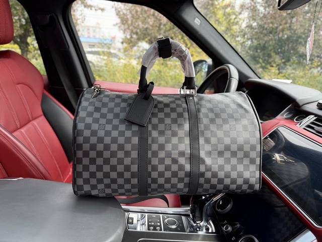 高端货 新款 Louis Vuitton Lv旅行袋路易威登旅行袋 N41418 Louis Vuitton Keepall 45 棋盘格拉链开合可调节肩带 帆