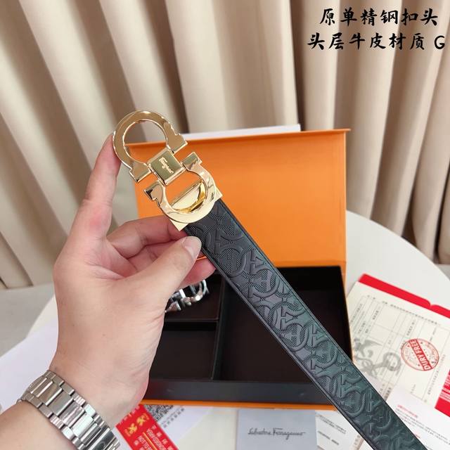 带 扣 带 扣 原单钢扣版菲拉F家 打孔挂扣 正版开模 此款腰带双面采用原厂牛皮带身 精密电镀标志性纯钢搭扣 对版专柜 3.5Cm 如需木盒40