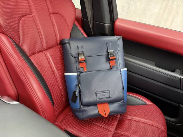 高端货 新款 Coach 蔻驰双肩包 Coach蔻驰双肩包 Coach蔻驰 Track 27 拼色拉绳卡扣开合 牛皮革配织物 书包背包双肩包 大号 男款 午夜蓝