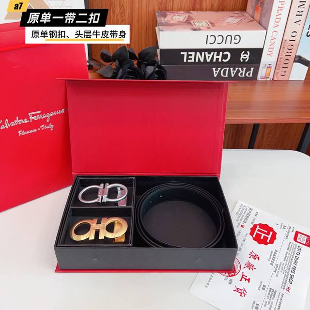 带 扣 带 扣 原单钢扣版菲拉F家 正版开模 此款腰带双面采用原厂牛皮带身 精密电镀标志性纯钢搭扣 对版专柜 3.5Cm 如需木盒40