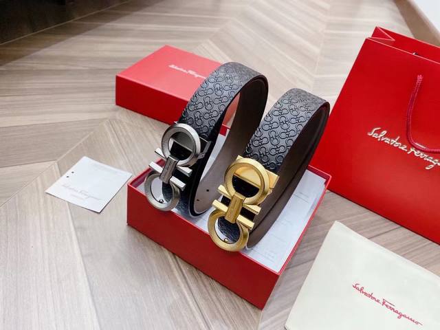 菲拉格慕 Salvatore Ferragamo 高级定制款男士皮带 带身3.5Cm 采用双面小牛皮 双面可用 真材实料很有质感 手感超级好 时尚经典不失风范