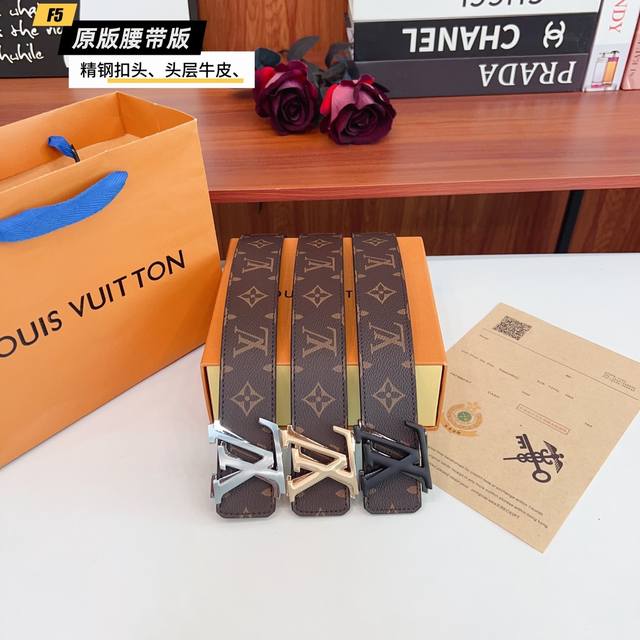 原版品质打孔 品牌 路易L家 男款 颜色 咖 扣头 金 银 黑 扣头 原版精品纯铜五金扣头 带身 原版牛皮 尺寸 宽约 3.8Cm 长约 95Cm-125Cm