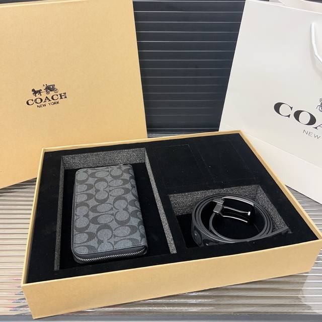 Coach 蔻驰 二合一套盒 腰带 拉链钱包 男士精品百搭款 优质合金扣头 高品质 全套包装 礼盒