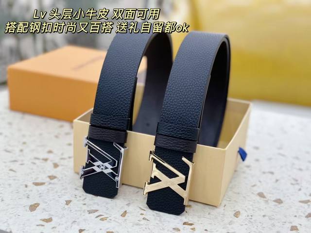 路易威登 Louisvuitton Lv Initiales 宽38毫米.进口双面头层皮 黑咖两色 一条顶两条 搭配官网新款不锈钢扣.商务休闲服装造型的完美搭配