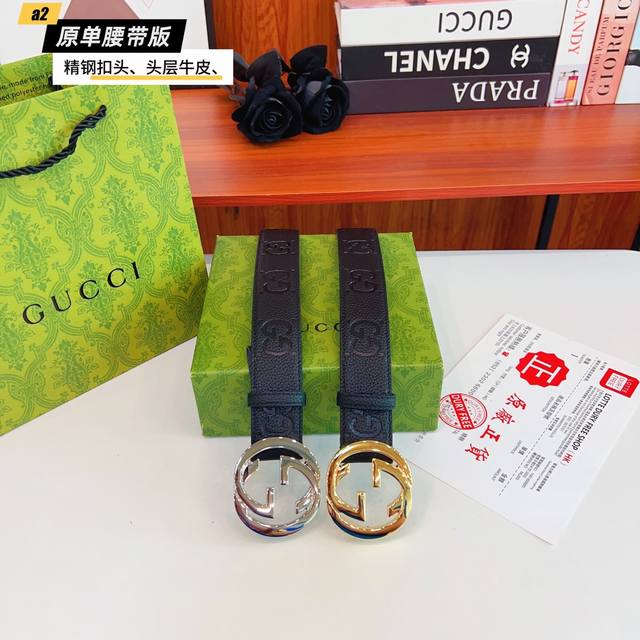 Gucc古奇G家 原单新品 带身采用雙面意大利進口原廠牛皮纹 非市场普通版本 黑色经典配色 百搭适合各种场合 扣头精品设计注意细节 宽度3.8Cm