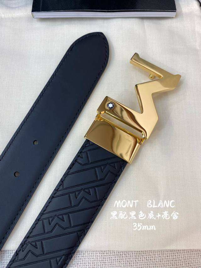 Montblanc万宝龙 宽3.5Cm 采用头层牛皮 压花 精品钢扣 自由裁剪商务休闲皮带