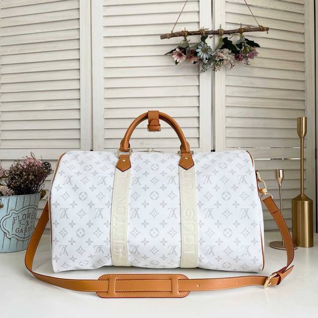 路易威登 M23174 旅行袋系列 Keepall Bandouli Re 50 旅行袋 渐变渐变白三彩 本款 Aly Keepall Bandouli Re