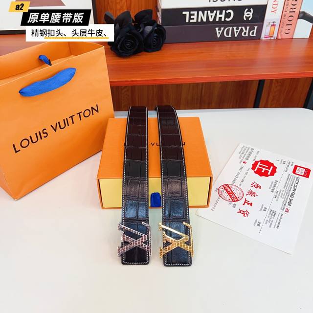 路易L驴家 寬度4.0Cm 面為原廠头层牛皮 風格效果 底為柔軟的黑色头层牛皮 經典字母精钢扣头效果 手感極佳 从买原版到开发历经数月打造而出 选料 做工细节