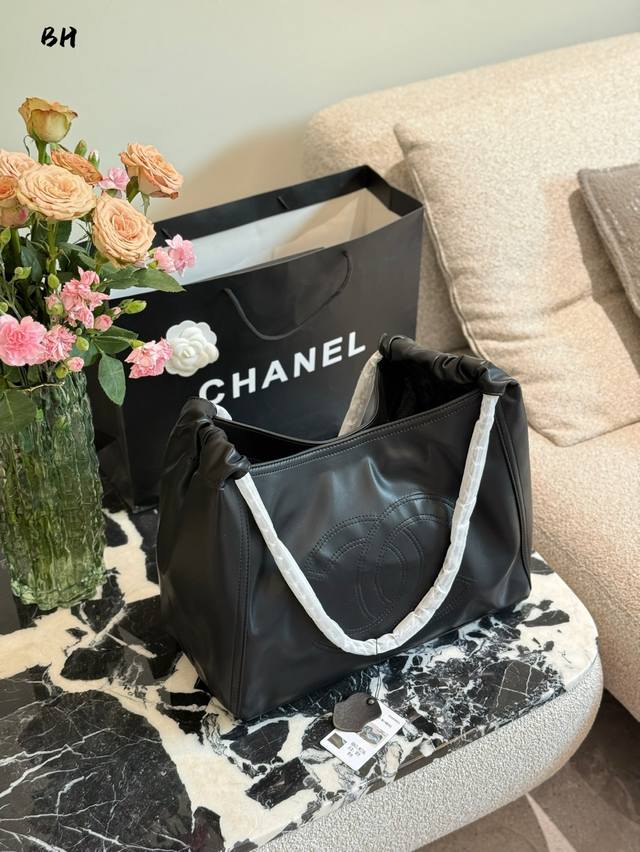 留住率性风格Vintage Chanel黑银托特中古包这只也太能装了 装实用 装时髦 随意背 率性复古45Cm配盒子