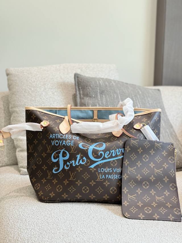 lv 涂鸦字母Neverfull购物袋31Cm 蓝色内里 颜值超高容量超大