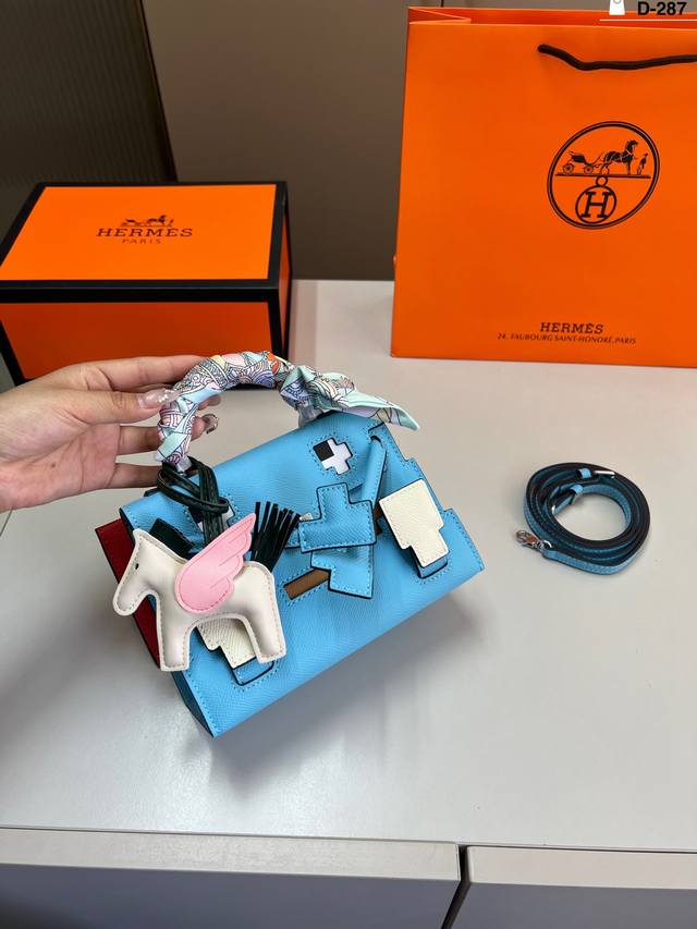 牛皮 爱马仕Kelly Doll 马赛克 娃娃包 爱马仕锦葵紫马赛克娃娃Kellydoll的娃娃包系列 实物真的可爱爆 d-287尺寸19 13折叠盒