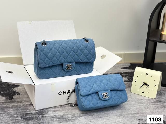 配飞机盒折叠盒子 香奈儿牛仔Cf链条包 简单百搭 颜值高 日常出街首选 潮酷时尚女孩必入款 尺寸 25 16 20 14