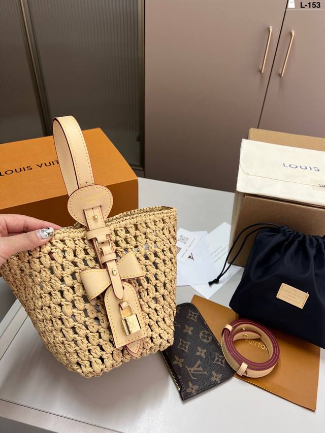 配内胆 装饰锁头不带钥匙 lv路易斯威登草编水桶包 l-153尺寸17 18折叠盒飞机盒