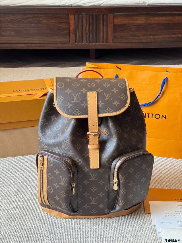 复刻版牛皮 louis Vuitton lv Bosphore 贝克汉姆限量同款双肩包 绝版成色好 多口袋 男女上身绝绝 尺寸32 38Cm