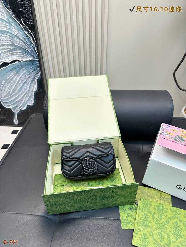迷你尺寸16.10 小号尺寸21.13 大号尺寸25.15 配全套礼盒包装 gucci酷奇 Ggmarmont马蒙链条包马卡龙系列 超纤皮绗缝V形工艺 陶瓷饰面