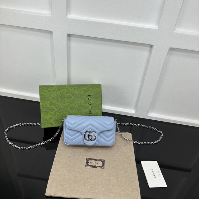 Gucci新款专柜品质，顶级原单货 原厂皮，原厂五金、实物实拍，款号：841290浅蓝 羊皮 配礼盒 尺寸：W16.5Xh9.5Xd4.5Cm，