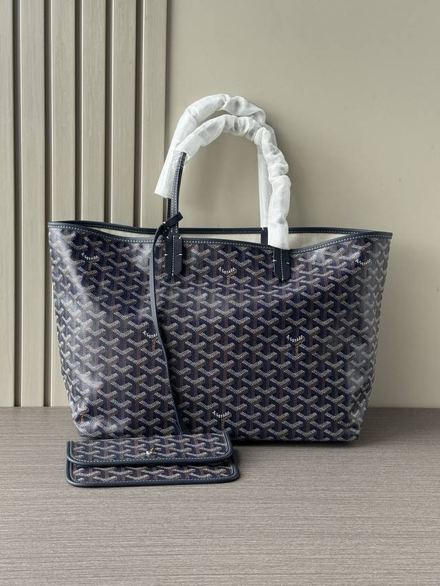 厂价 。 最高版本原厂皮顶级原单配专柜全套包装 全钢五金 深蓝色色 顶级品质戈雅购物袋Saint Louis 大号包采用Goyardine 帆布制成，无衬里，柔