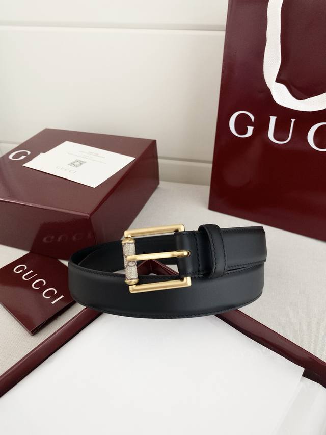 Gucci 双面意大利进口头层小牛皮，搭配真空电镀仿古铜针扣，官网新款，专柜有售，市场顶级品质，支持验货 配送全套专柜包装，宽度 3.0Cm