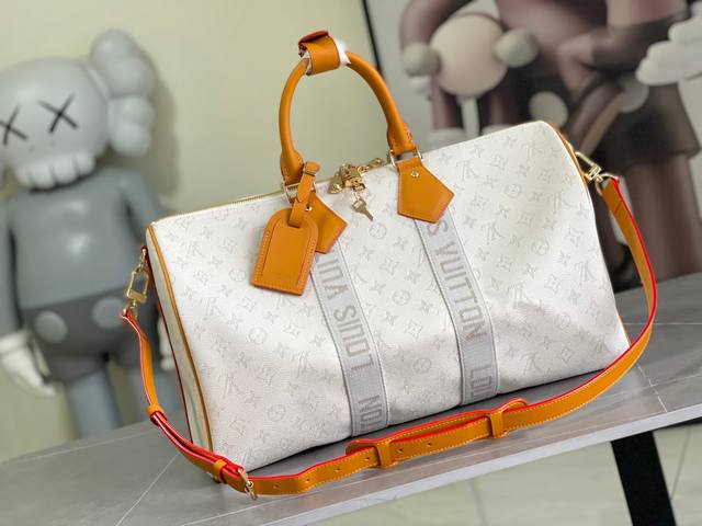 顶级原单 变码芯片 本款M14838白色 Keepall Bandouliere 45 旅行袋取材 Monogram Heritage 涂层帆布，以华美格调传递