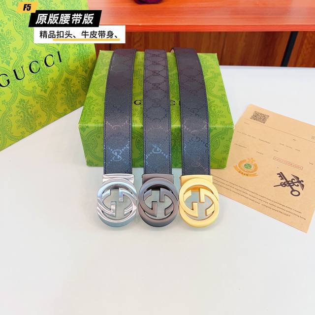 原版品质打孔 品牌：古奇G家 男款 颜色：黑 扣头：金 银 枪 扣头：原版精品纯铜五金扣头 带身：原版牛皮 尺寸：宽约：3.5Cm 长约：95Cm-125Cm