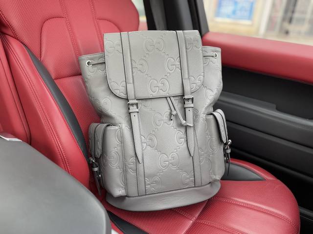 高端货 新款 “ Gucci ”古奇双肩包Gucci古驰双肩包男士 旅行双肩包 Gucci古驰 老花Logo压纹大容量 皮革 背包双肩包 男款 灰色 老花Log