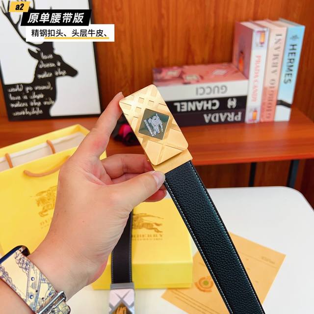 原版品质打孔 品牌：巴宝B家 男款 颜色：黑 扣头：金 银 扣头：原版精品纯铜五金扣头 带身：原版牛皮 尺寸：宽约：3.5Cm 长约：95Cm-125Cm 类别