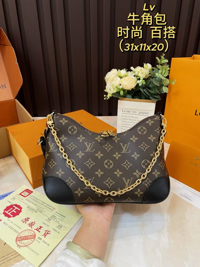 细节图蜜蜡皮 芯片版 折叠礼盒 Lv家中古包 独家实拍M45832老花中古牛角包 Boulogne 手袋取材经典 Monogram 帆布，老花牛角包，可调节肩带