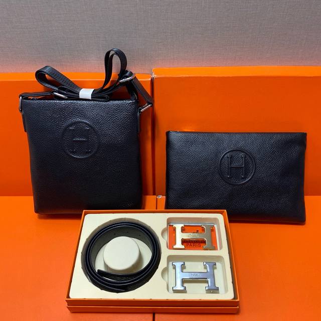 爱马仕HermèS 头层皮质组合礼盒包装腰带俩款包包超级组合 公文包包是很实用的选择。手提包日常是非常适合的。 双扣皮带：头层皮质带身搭配3.8Cm广州原版扣头