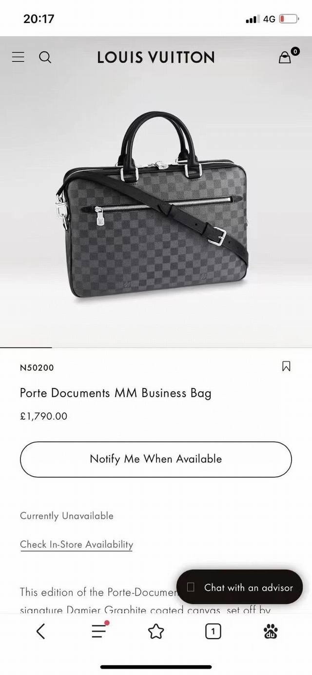 顶级原单 N50200 黑格 公文包系列 Porte Documents公文包 这款Porte Documents公文包采用Taiga皮革制作 精致实用 公文包