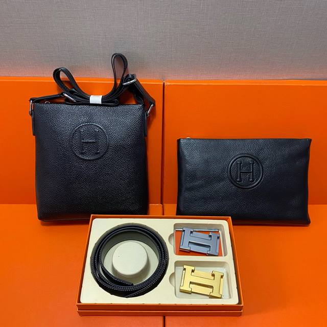 组合 爱马仕HermèS 头层皮质组合礼盒包装腰带俩款包包超级组合 公文包包是很实用的选择。手提包日常是非常适合的。 双扣皮带：头层皮质带身搭配3.8Cm广州原