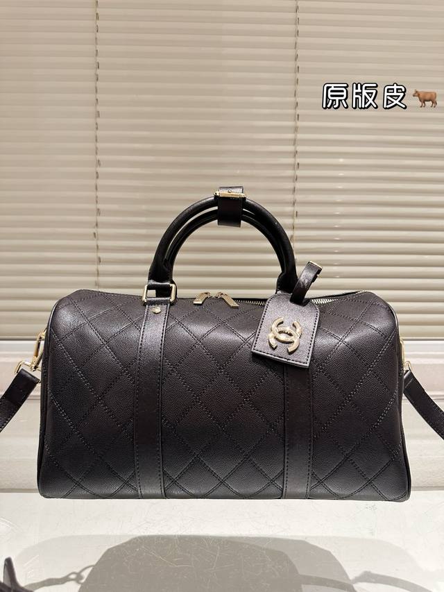 头层皮 Chanel香奈儿 Vintage 波士顿 旅行包 香奈儿 旅行袋 鱼子酱 经典对未来的展望 时尚百搭 上身又A又飒 尺寸小号 35Cm