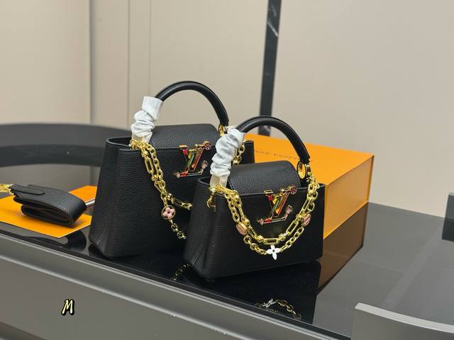 配折叠盒 Size 21.15Cm 27.18Cm Lv Capucines手袋 全粒纹Taurillon牛皮裁制 感觉低调 但有奢华质感 !! 配折叠盒 Size 21.15Cm 27.18Cm Lv Capucines手袋 全粒纹Taurillon牛皮裁制 感觉低调 但有奢华质感 !!