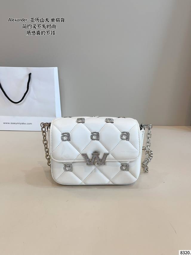 亚历山大.钻扣马鞍包 包身柔软但结实.W水钻.高级又吸睛 整体就是简约的高级风 配链条肩带可斜挎，手提.尺寸18*6*13Cm