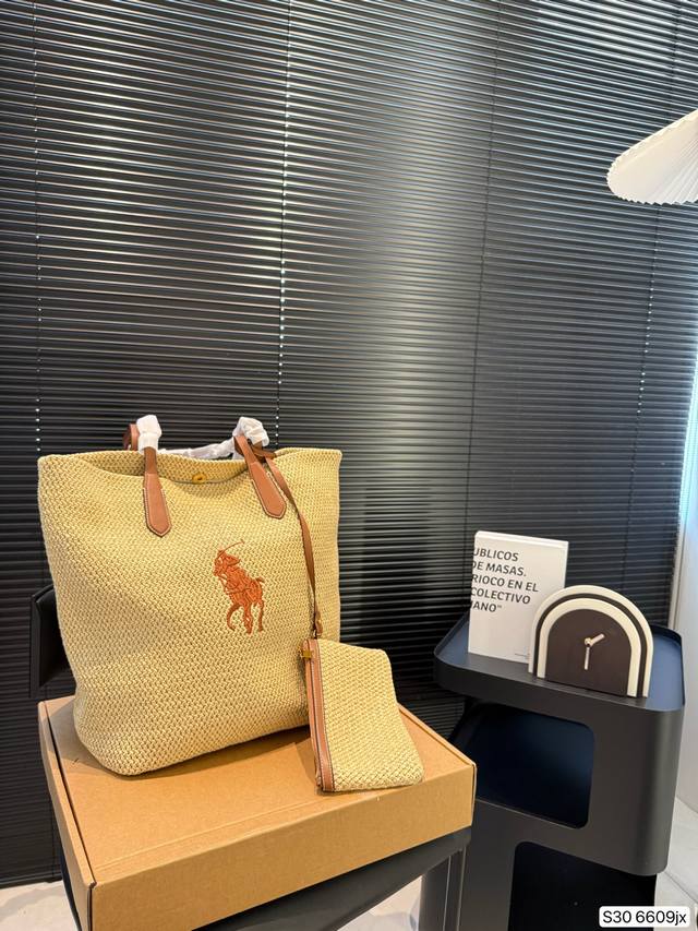 配盒子 Polo拉夫劳伦 编织拉菲草25年新款包包