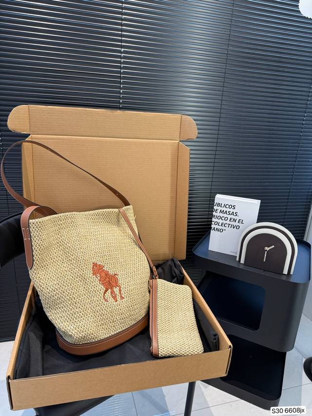 配盒子 Polo拉夫劳伦 编织拉菲草25年新款包包