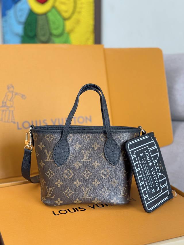 全钢五金顶级原单变码芯片型号：M12099黑色小号双面购物袋Neverfull BandoulièRe Inside Out Bb 手袋本季演绎经典设计的双面版