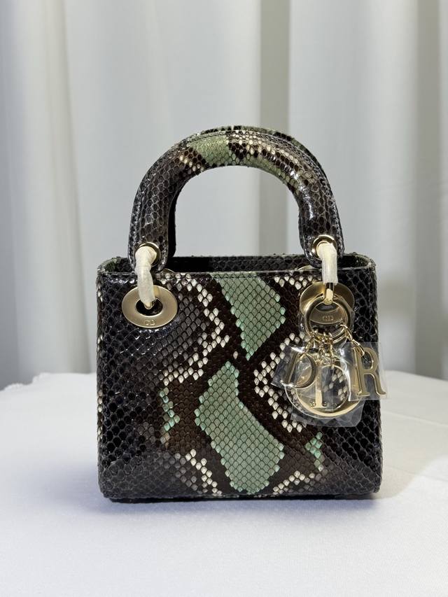 Mini 17Cm 进口蟒蛇皮 内配鹿皮 两条肩带 三格戴妃手提&单肩包