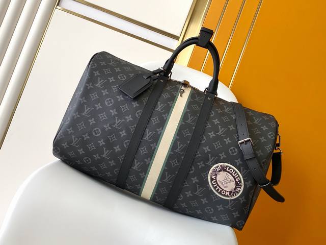 P2540黑花50Cm 163C01变码芯片 个性化定制本款 Keepall BandoulièRe 50 旅行袋以 Monogram Eclipse 帆布演绎